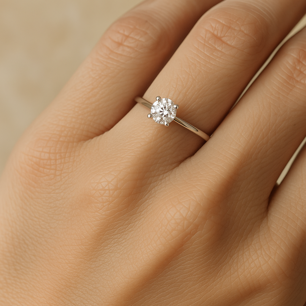 Anillo Solitario de Platino 950 Love 0,50 ct con Diamante puesto en la mano