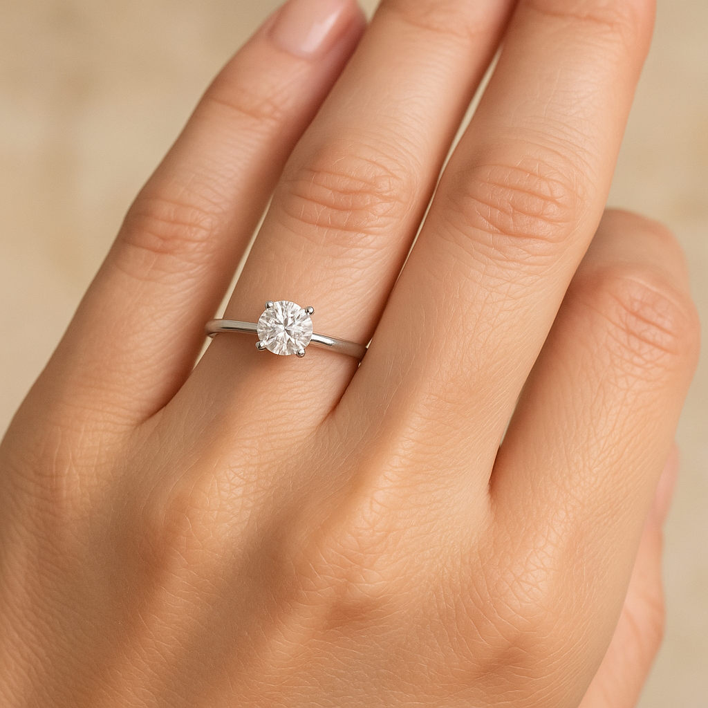 Anillo Solitario Princess de Platino 950 con Diamante puesto en la mano