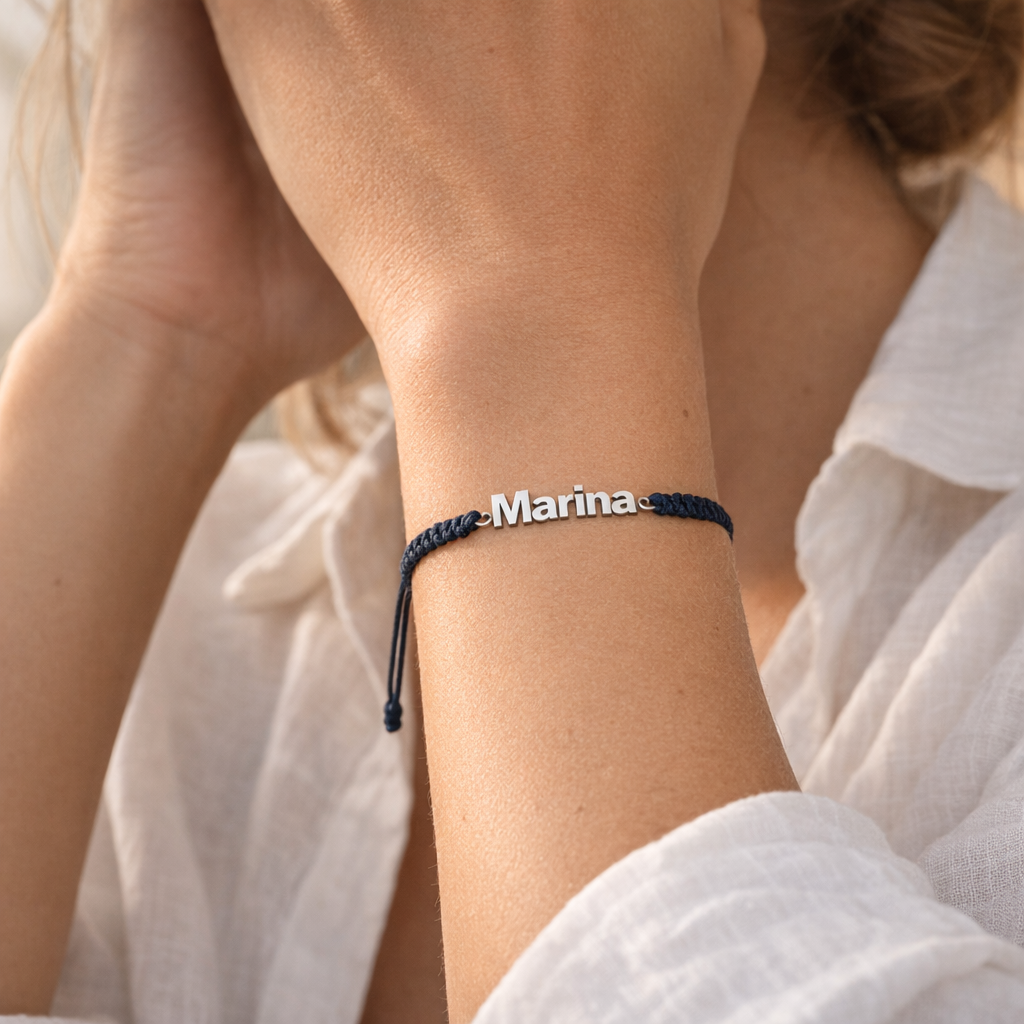 Pulsera Macramé de Plata 925 con Nombre Grabado - joya puesta | Customima