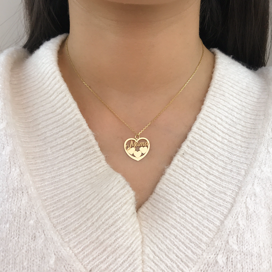 Collar corazón con corazoncitos mamá oro