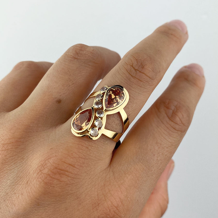 Anillo Crossed Circonitas Oro