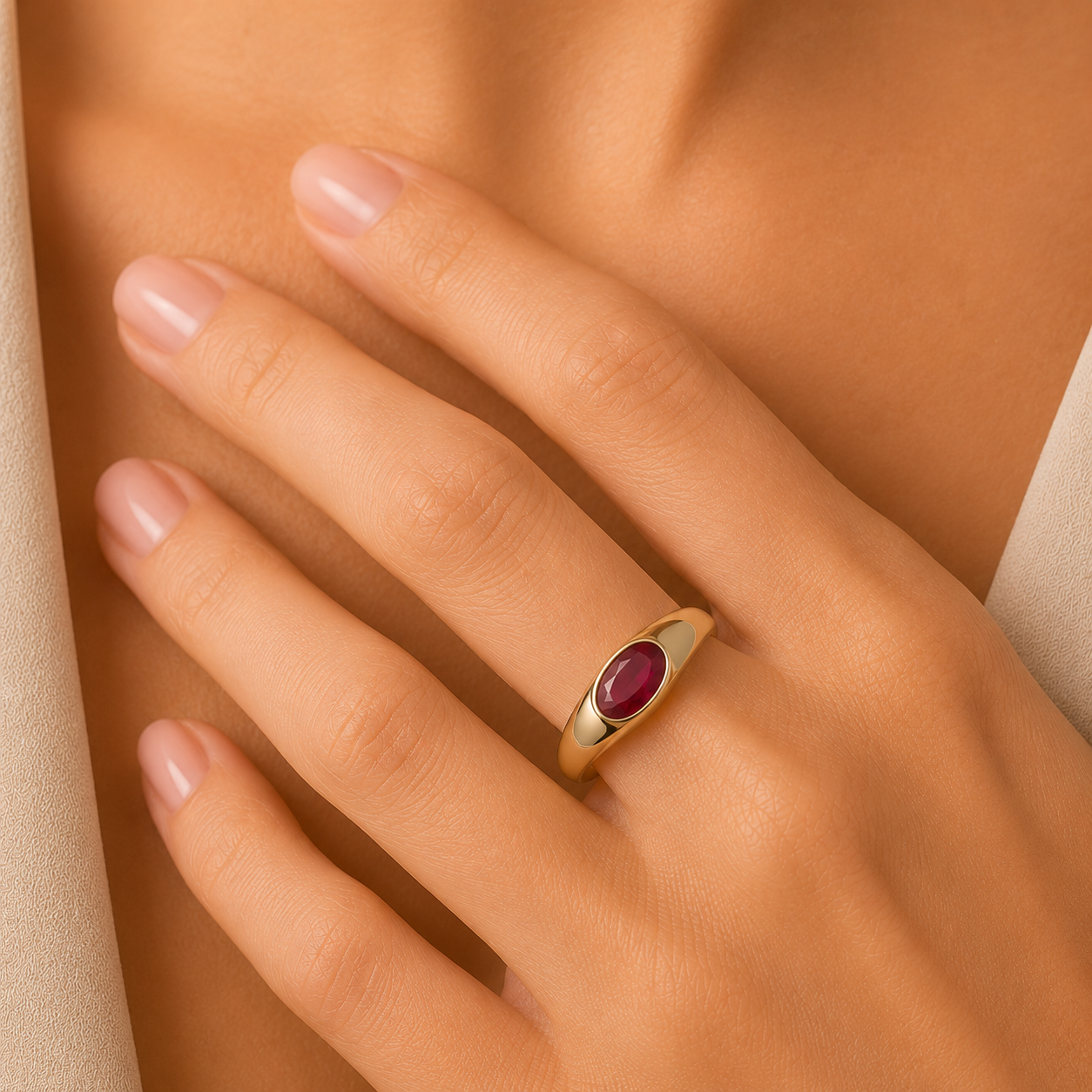 Anillo de Oro 9K para Mujer con Circonita Rubí Oval