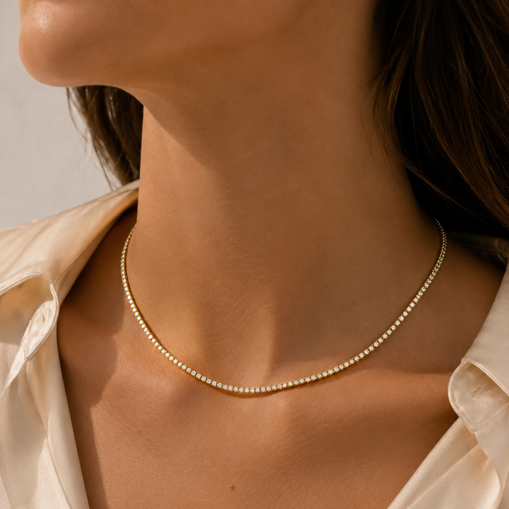 Collar Rivière de Oro 9K con Diamantes Creados