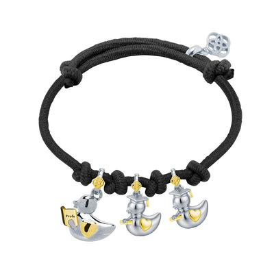 Pulsera Profe Patitos Graduados de Plata 925 con Nombre Grabado