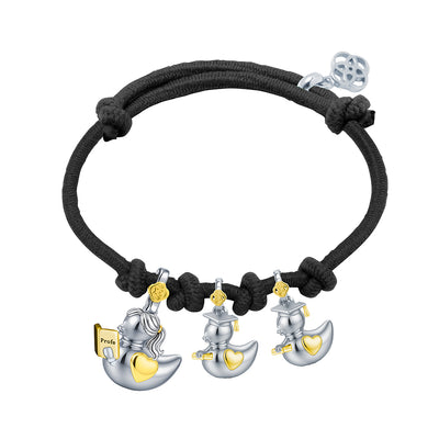 Pulsera Profe Patitos Graduados de Plata 925 con Nombre Grabado