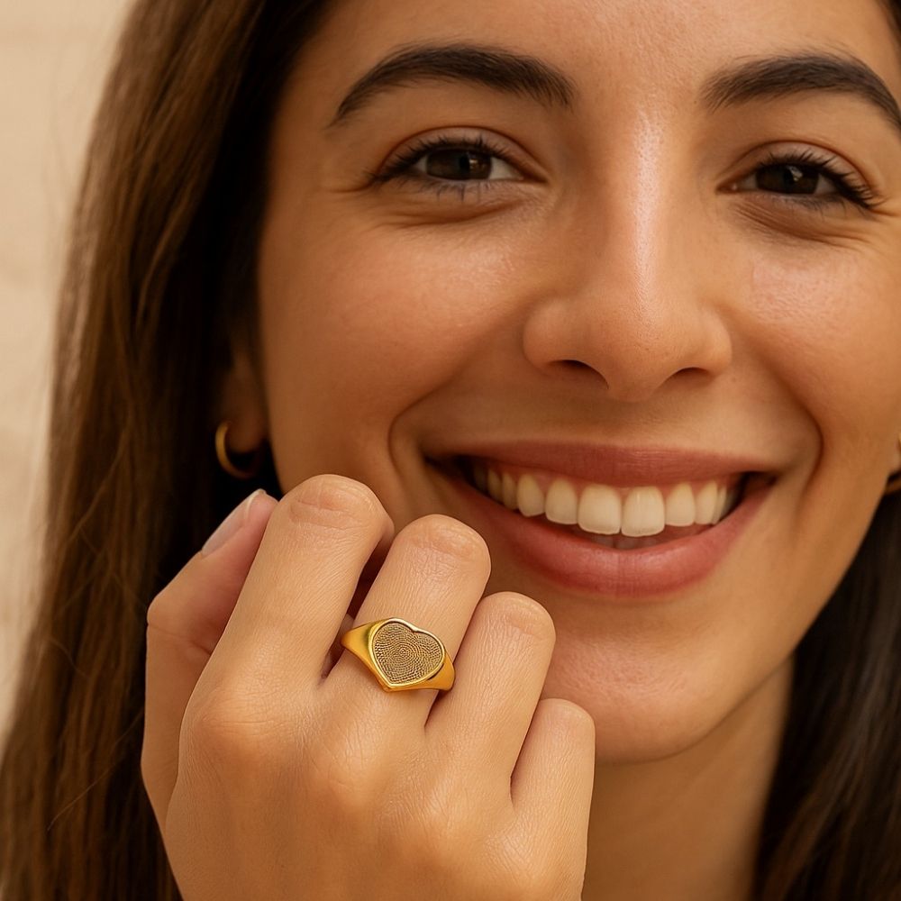 Anillo Huellas Corazón Oro