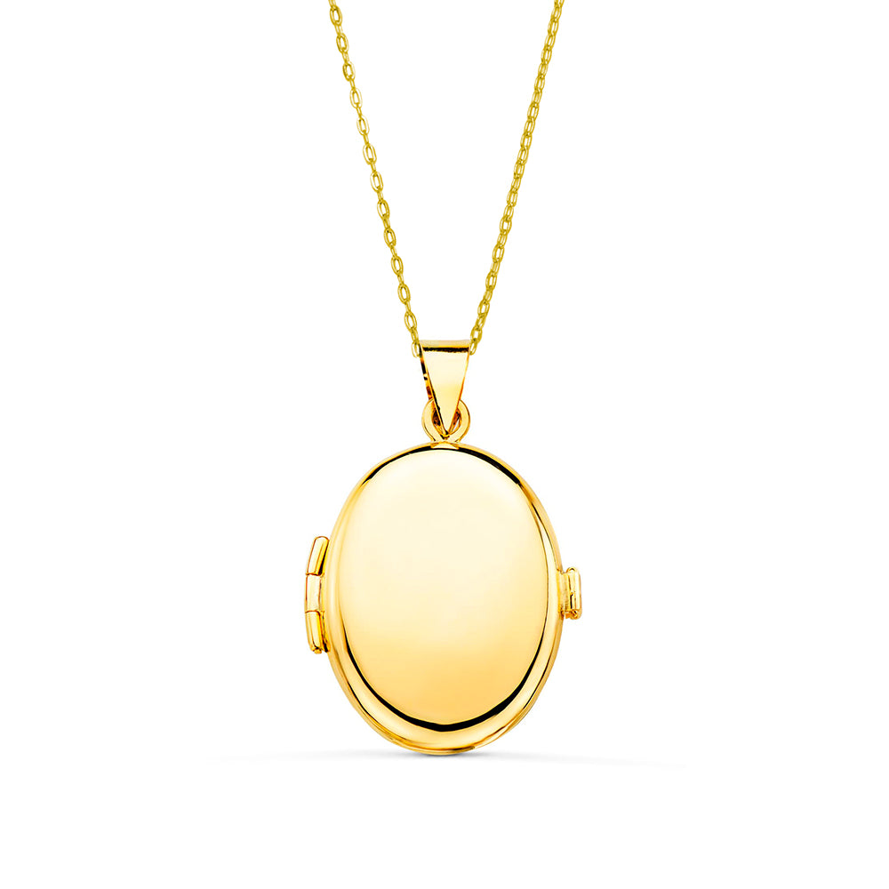 Colgante y Cadena Portafotos Liso Oval 20x25mm Oro