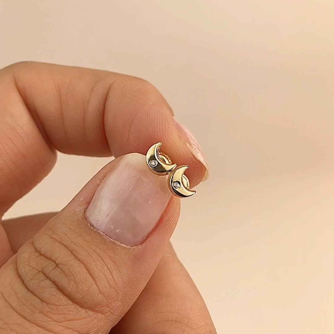 Pendientes Bebés Luna Circonita Oro 9k