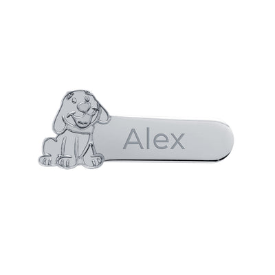 Aguja Perrito de Plata 925 para Bebé con Nombre Grabado