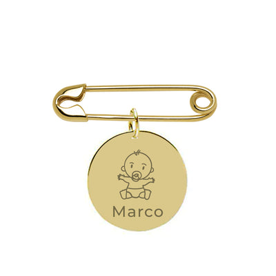 Aguja con Medalla de Oro para Bebé con Nombre Grabado