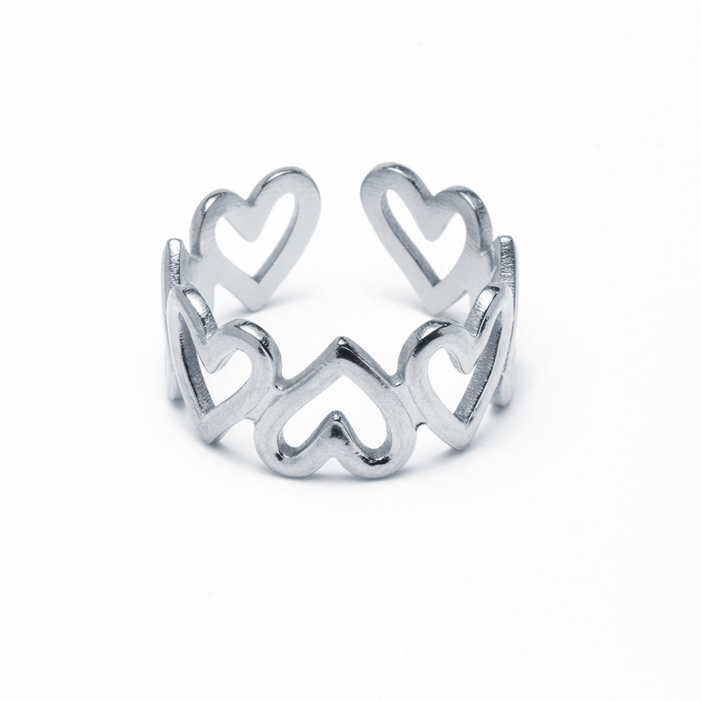 Anillo Corazones Ajustable Acero