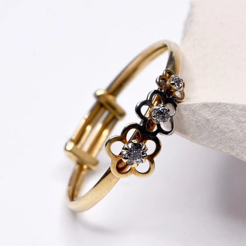 Anillo Comunión Flores Ajustable Circonitas Oro Bicolor