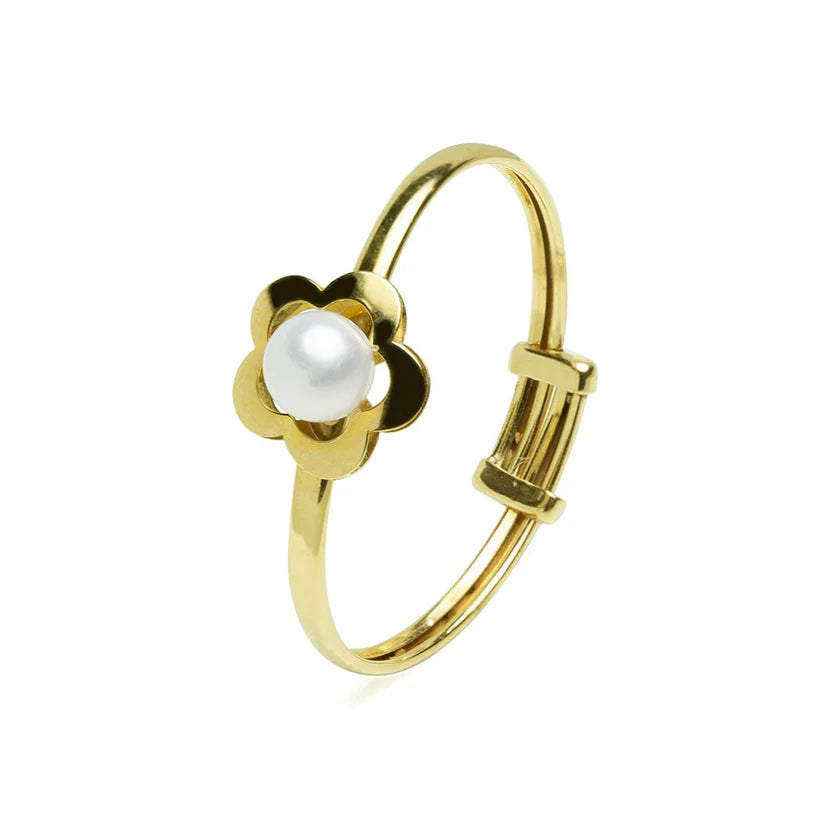 Anillo de Comunión Flor y Perla Oro
