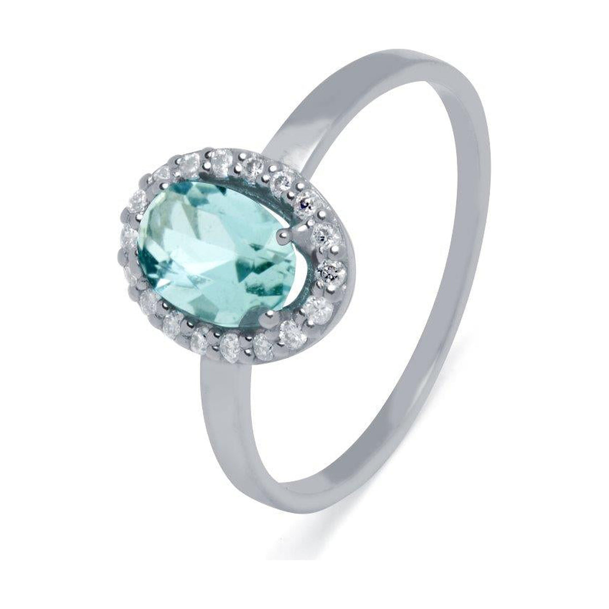 Anillo de Oro Blanco 9K con Aguamarina y Diamantes