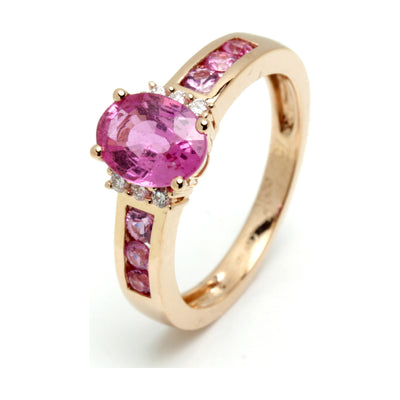 Anillo de Oro 18K con Zafiro Rosa y Brillantes