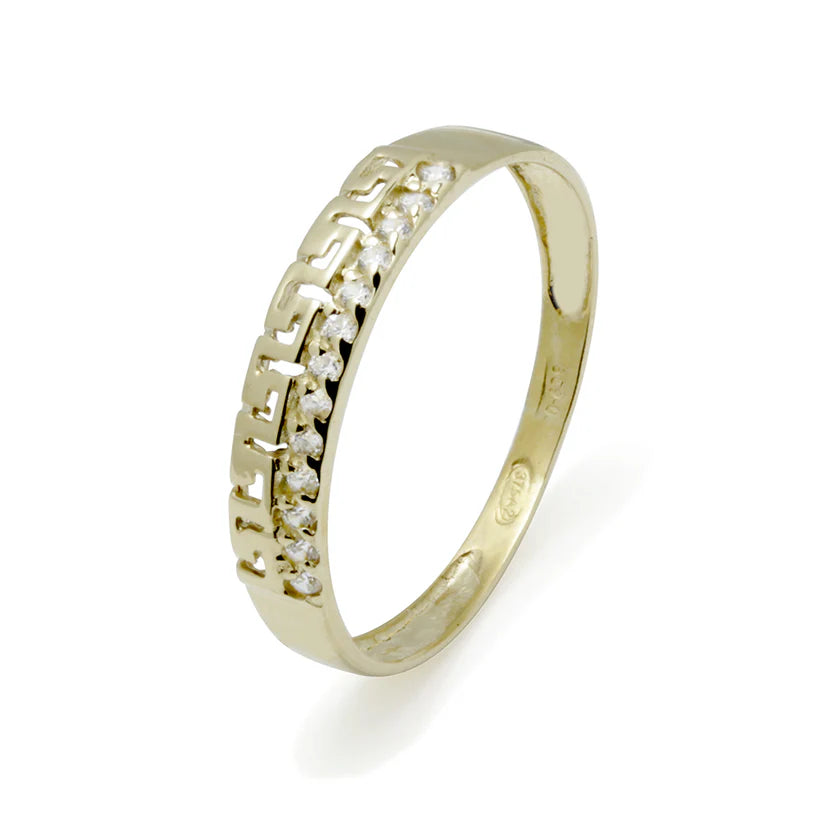 Anillo Comunión Grecas Circonitas Oro