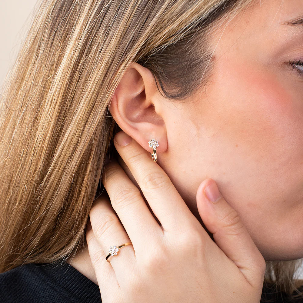 Pendientes Comunión Flor con Circonitas Oro
