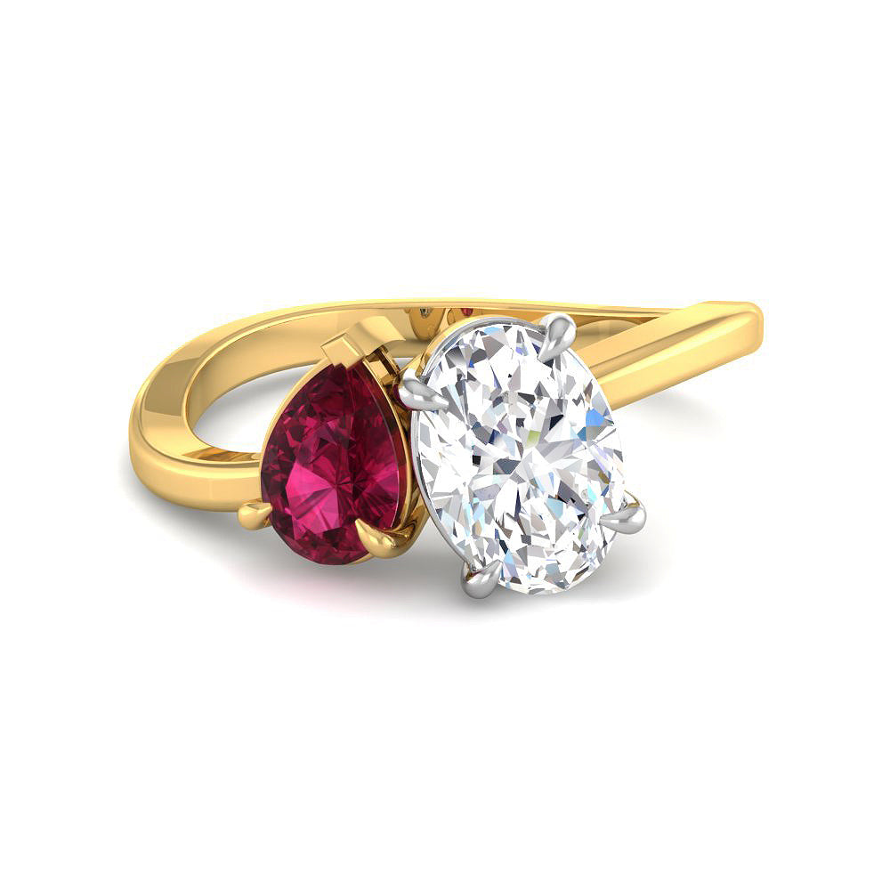 Anillo con Rubí Oval y Diamante de Laboratorio en Plata 925