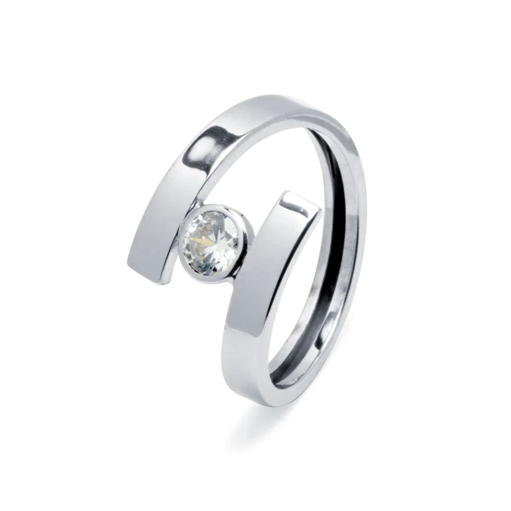 Anillo Solitario Oro Blanco Circonita