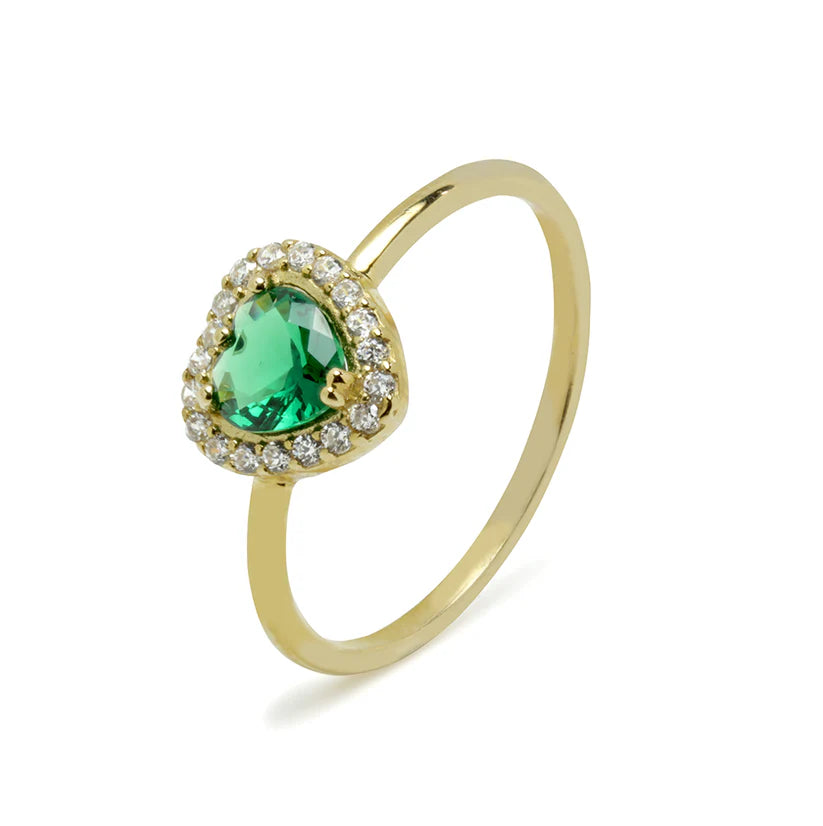 Anillo Corazón Circonita Esmeralda Oro