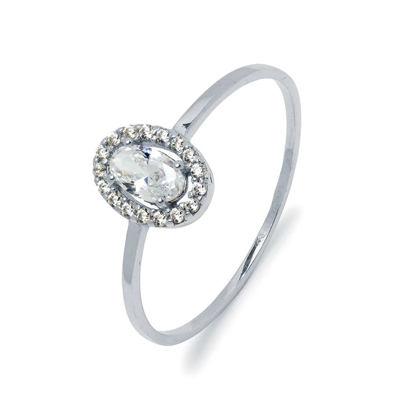 Anillo Solitario Ovalado Circonita Oro