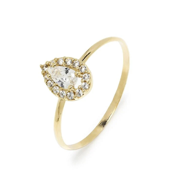 Anillo Solitario de Oro 9K con Circonita Lágrima