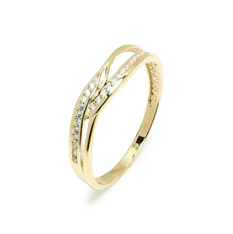 Anillo Bandas de Oro 9K con Circonitas