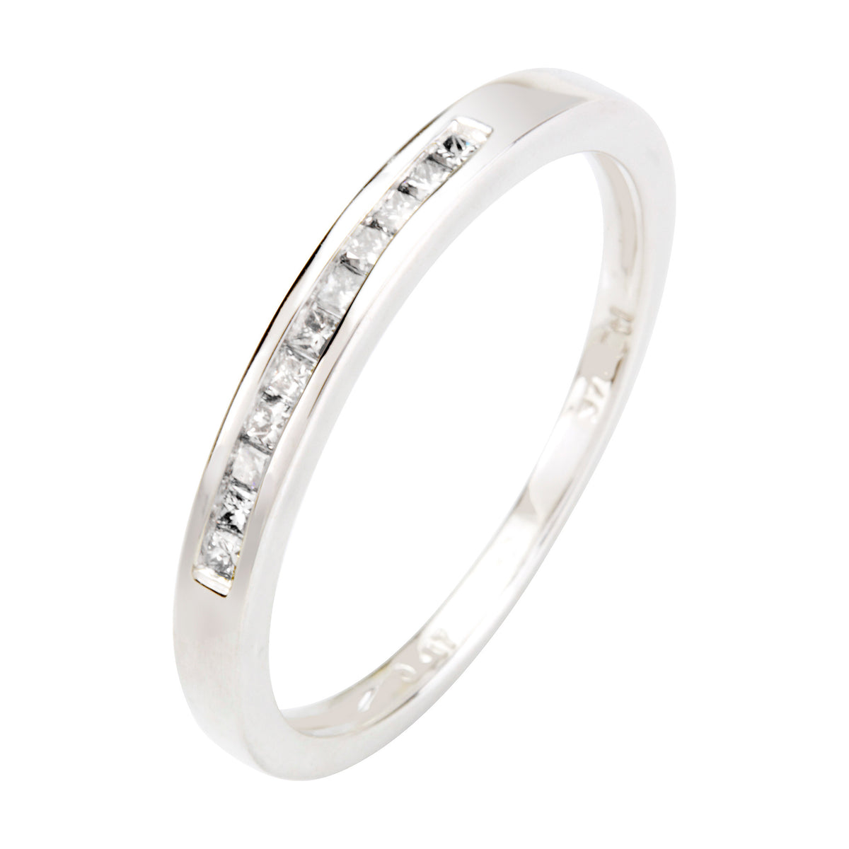 Anillo Media Alianza de Oro Blanco 9K con Diamantes