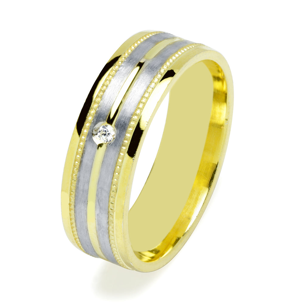 Alianza Facetada Diamantada 6mm con Diamante Confort Oro