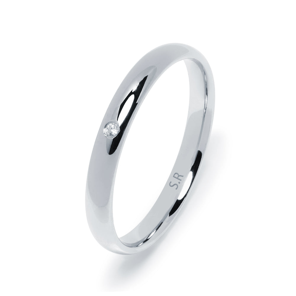 Alianza de Boda Media Caña 3mm Circonita Plata