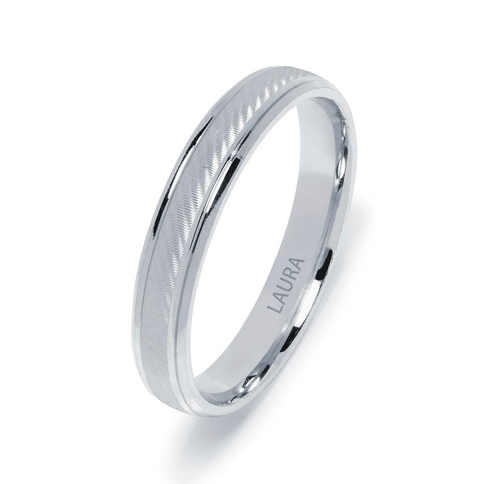 Alianza de Boda Lineas Diagonales Satinada Plata