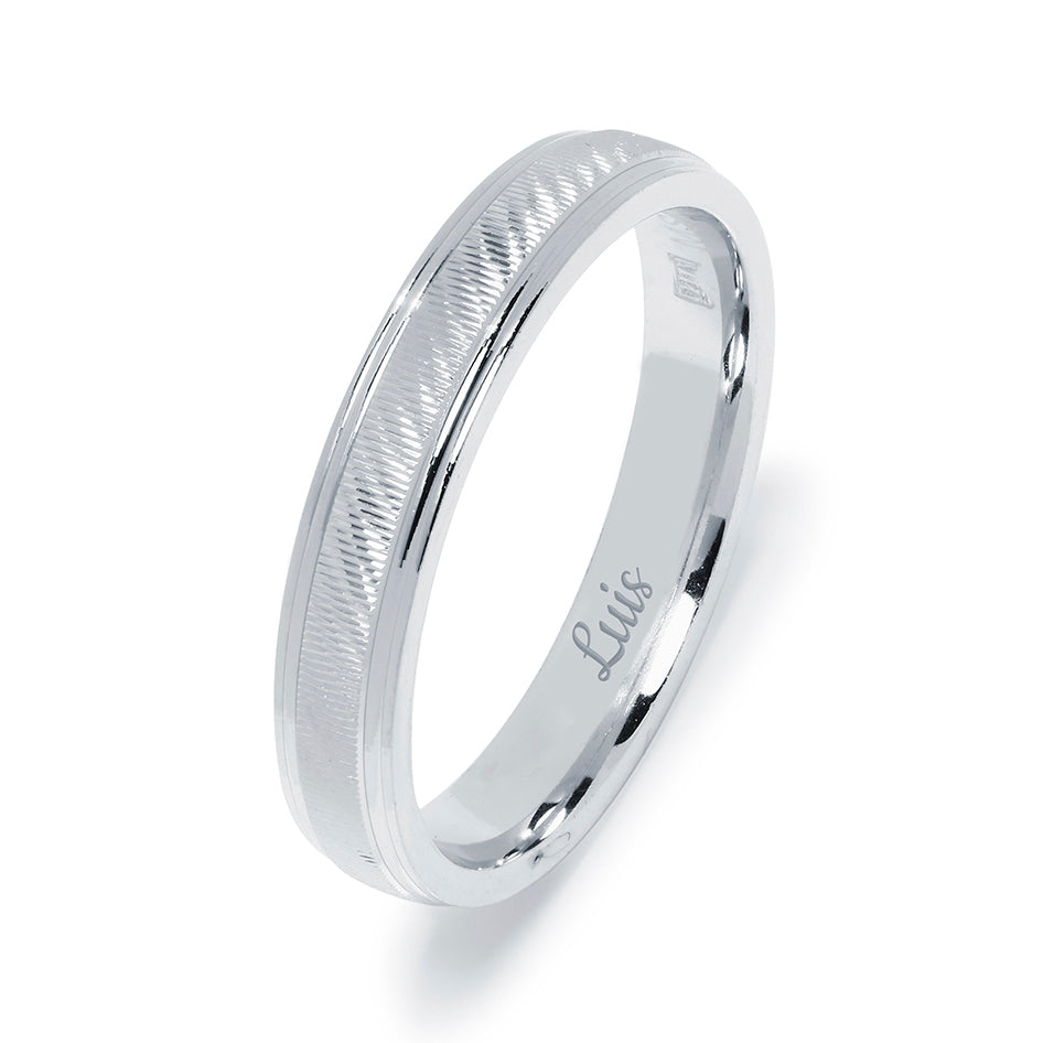 Alianza de Boda Lineas Diagonales Satinada Circonita Plata