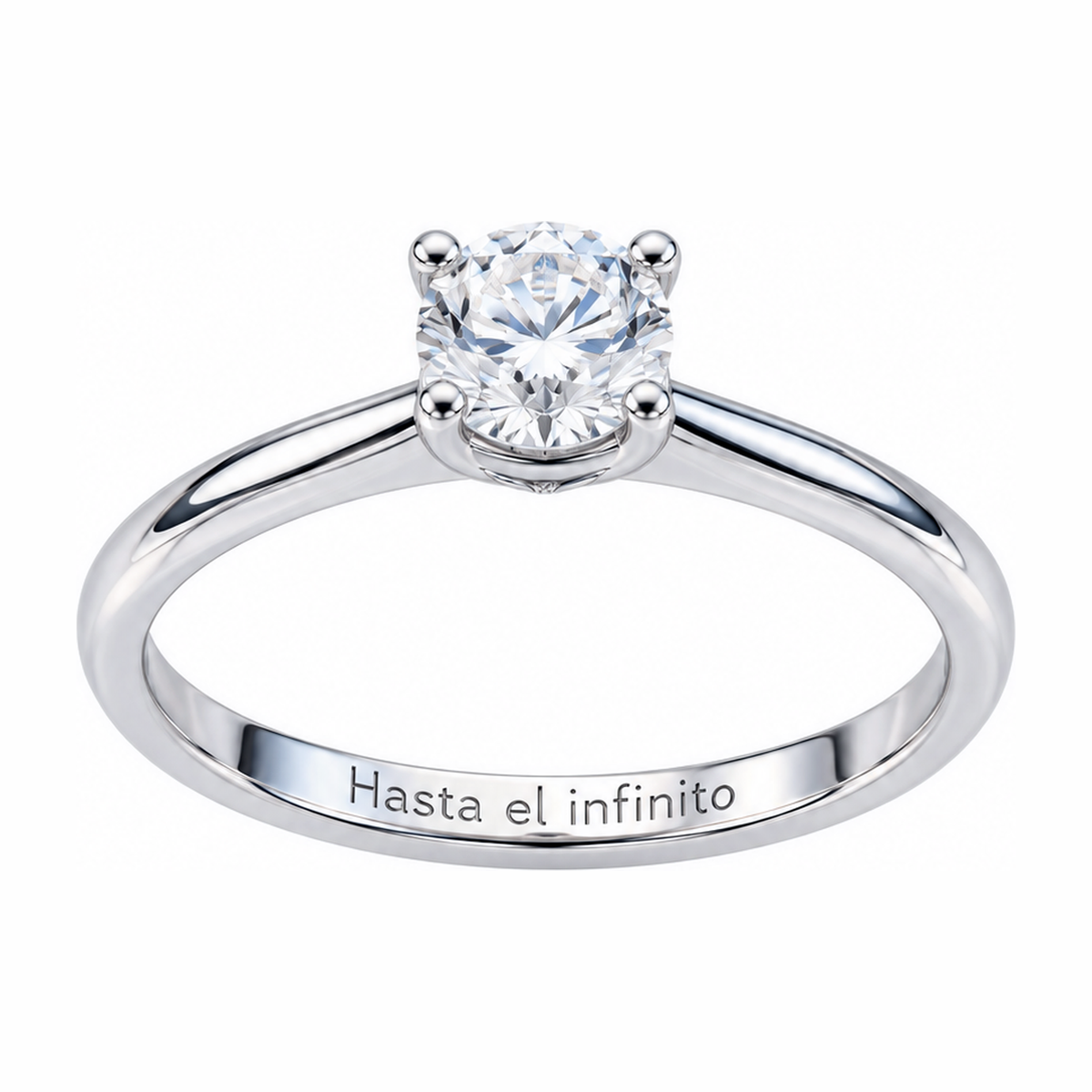 Anillo solitario de plata con moissanita y grabado «Hasta el infinito» en el interior