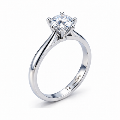 Anillo solitario de plata con moissanita de seis garras y grabado «Te quiero» en el interior