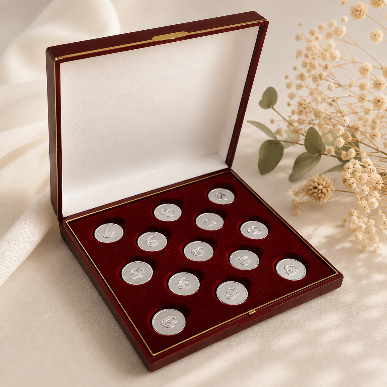 Arras de boda de plata de ley 925 con estuche elegante, símbolo de prosperidad y compromiso en la ceremonia matrimonial