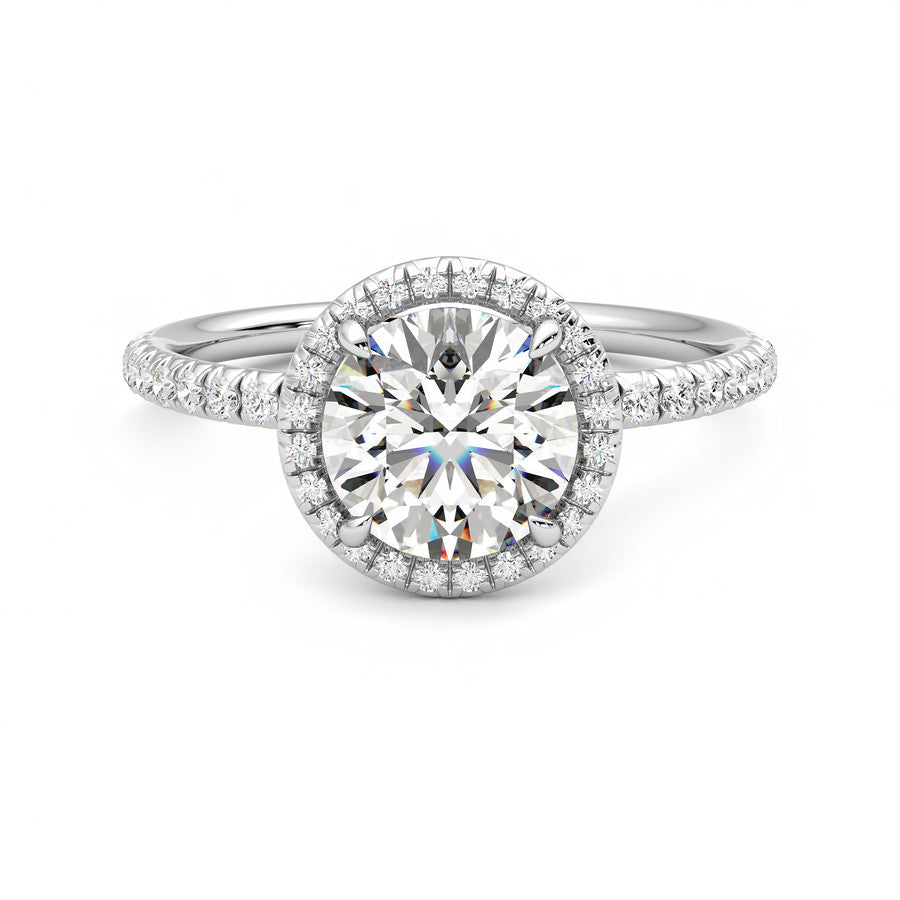 Anillo Eclat Halo Pavé Diamante y Oro Blanco 18k
