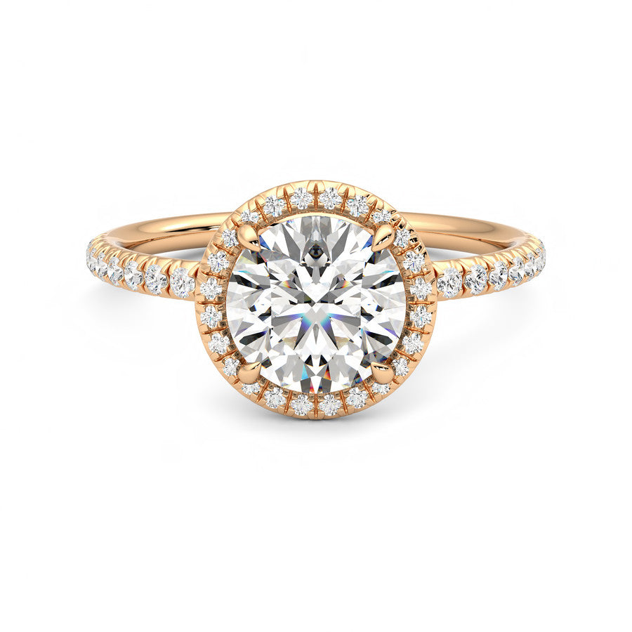 Anillo Radiance Halo Pavé Diamante y Oro Rosa 18k