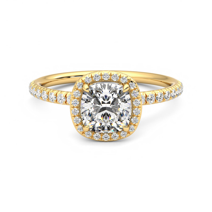Anillo Eclat Halo Pavé Diamante y Oro 18k