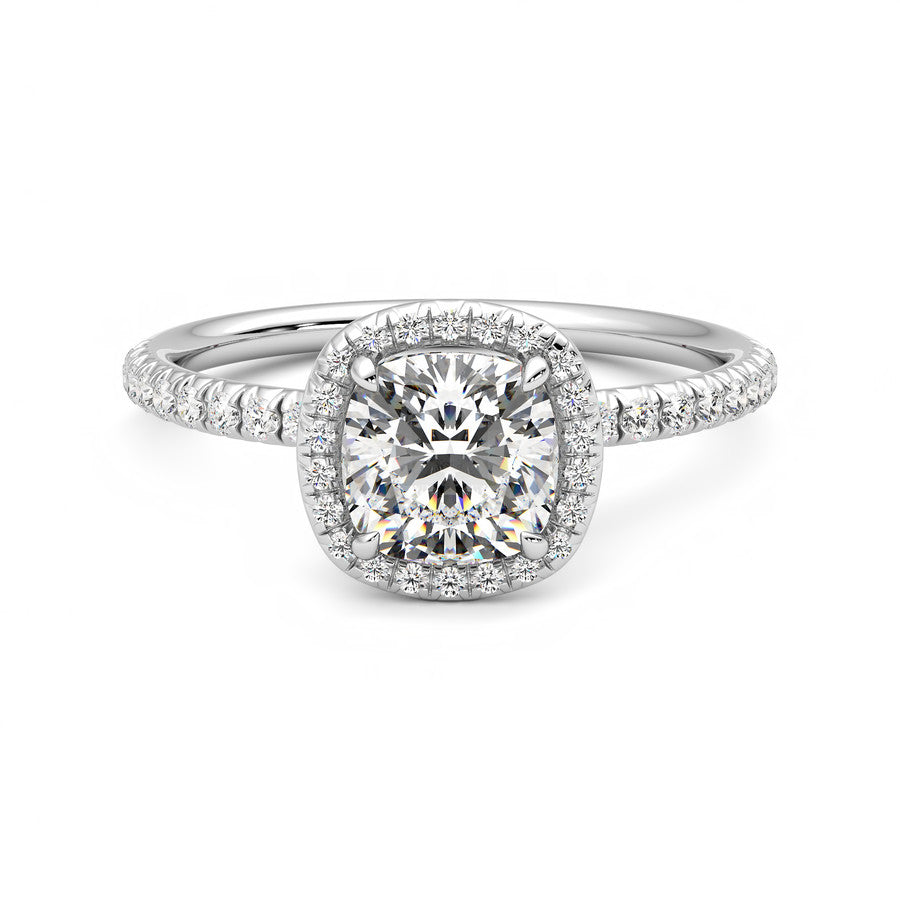 Anillo Eclat Halo Pavé Diamante y Oro Blanco 18k