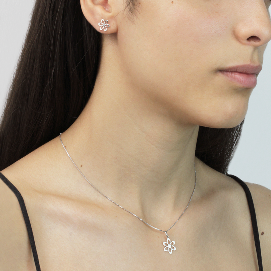 Collar y Pendientes Flower Silhouette Plata