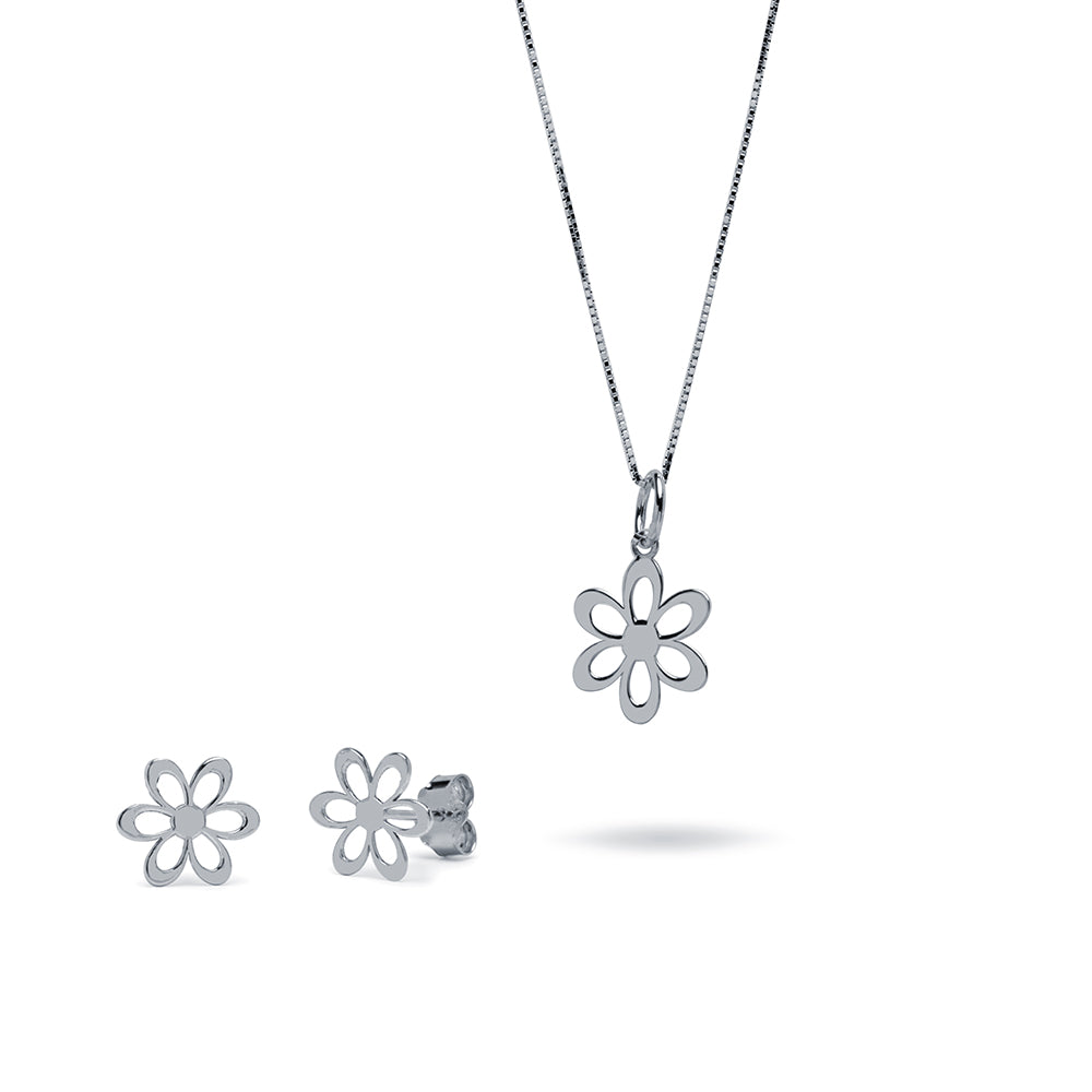 Collar y Pendientes Flower Silhouette Plata