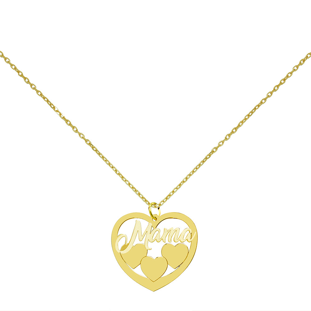 Collar corazón con corazoncitos mamá oro