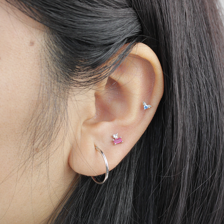 Piercing Baguette Tonos rosas Plata