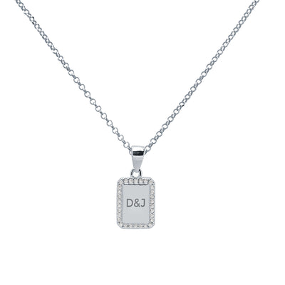 Collar Medalla Personalizable Rectangular 9x12 Circonitas Plata
