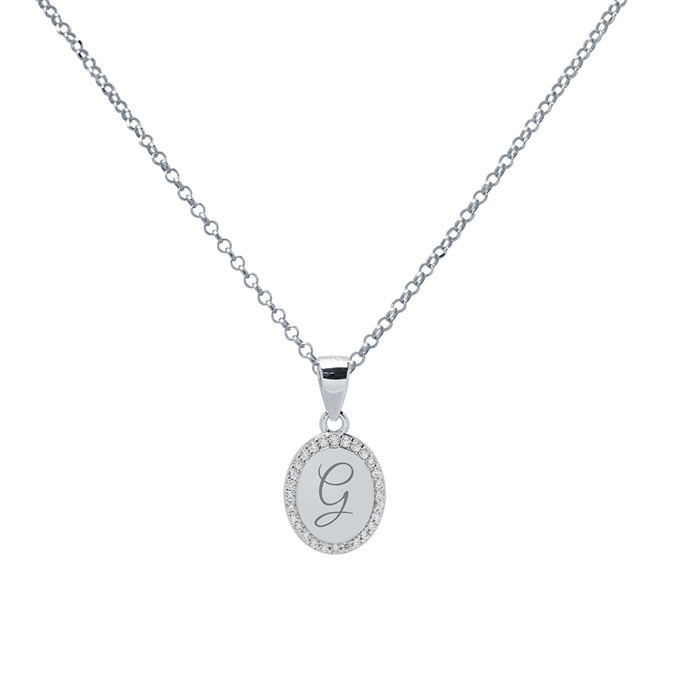 Collar Medalla Personalizable Oval 9x12 Circonitas Plata