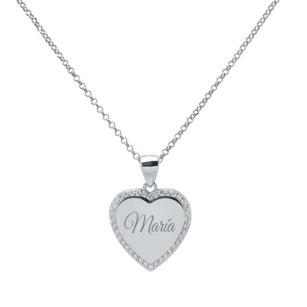 Collar Medalla Personalizable Corazón Circonitas Plata