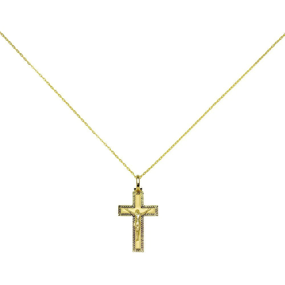 Collar Cruz Plana Grabada Cristo 16x25mm Oro