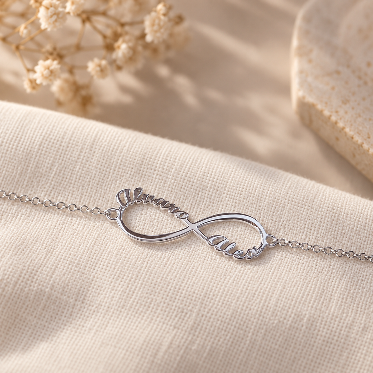 Pulsera Infinito de Plata 925 con Nombres Grabados