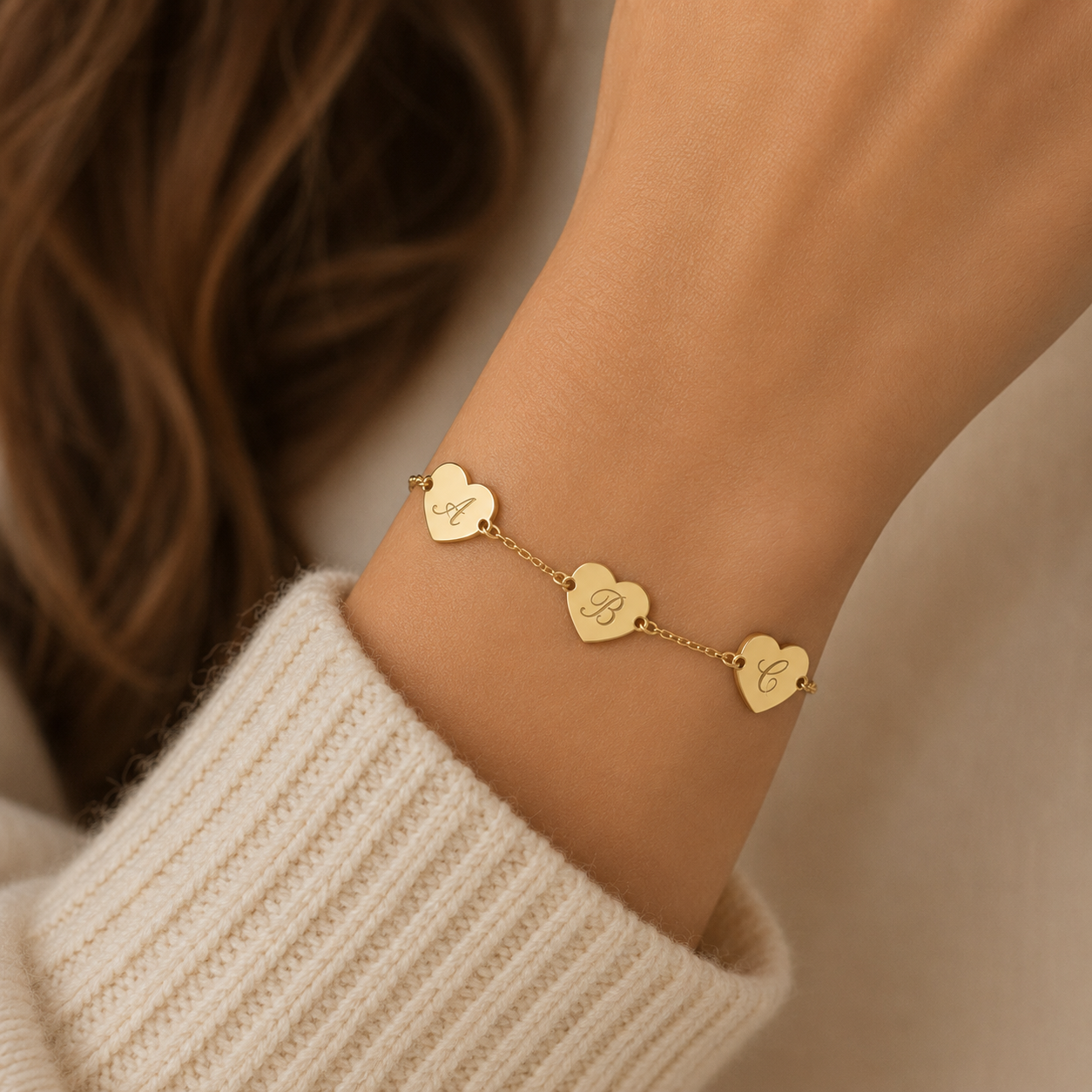 Pulsera 3 Corazones de Oro 9K Personalizada