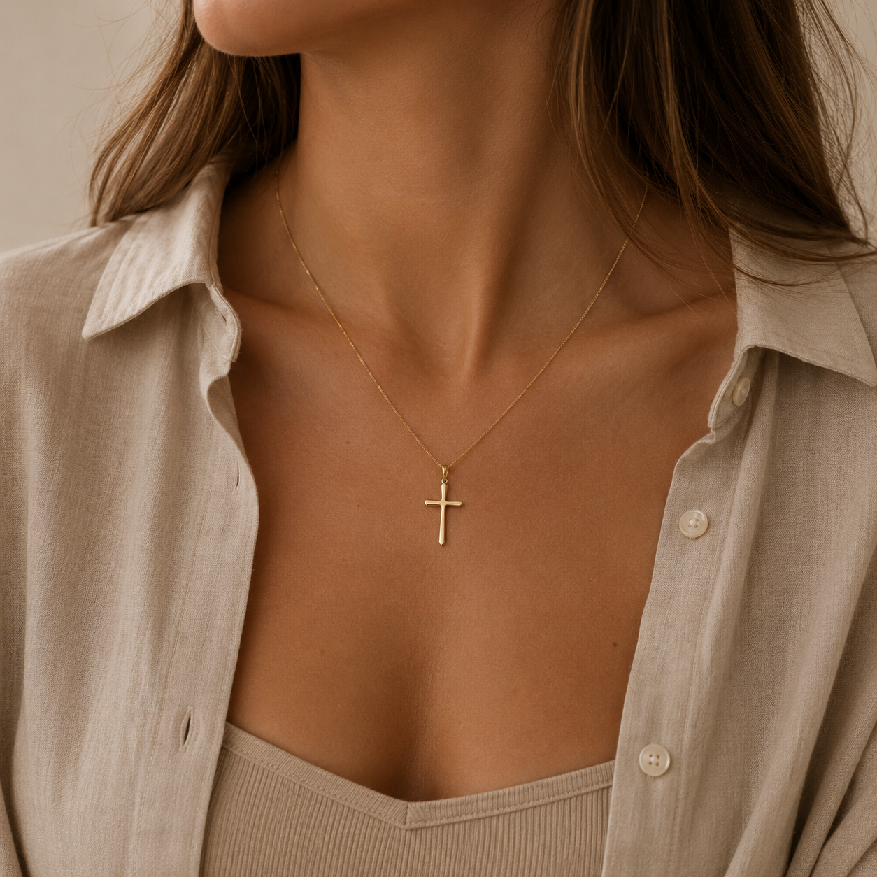 Colgante Cruz Lisa de Oro 9K